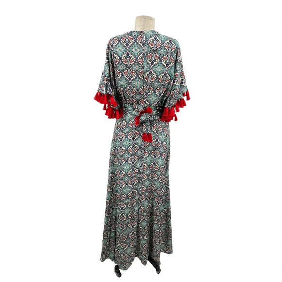 Anthropologie Sachin & Babi Maxi Dress Tassel Abstract Print Blue Red Size 8 - Picture 8 of 16